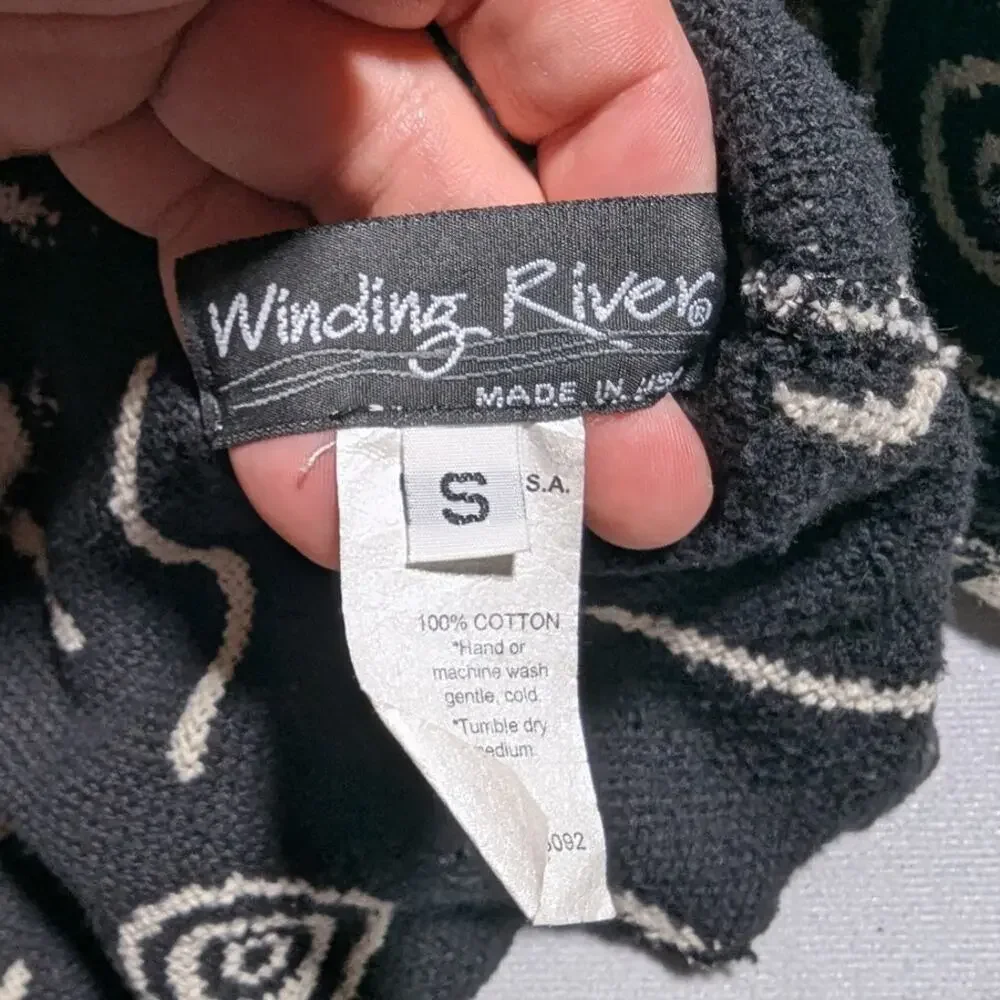 Vtg Y2K Winding River Ivory Black Swirl Geometric Collared Blanket Jacket Sz S